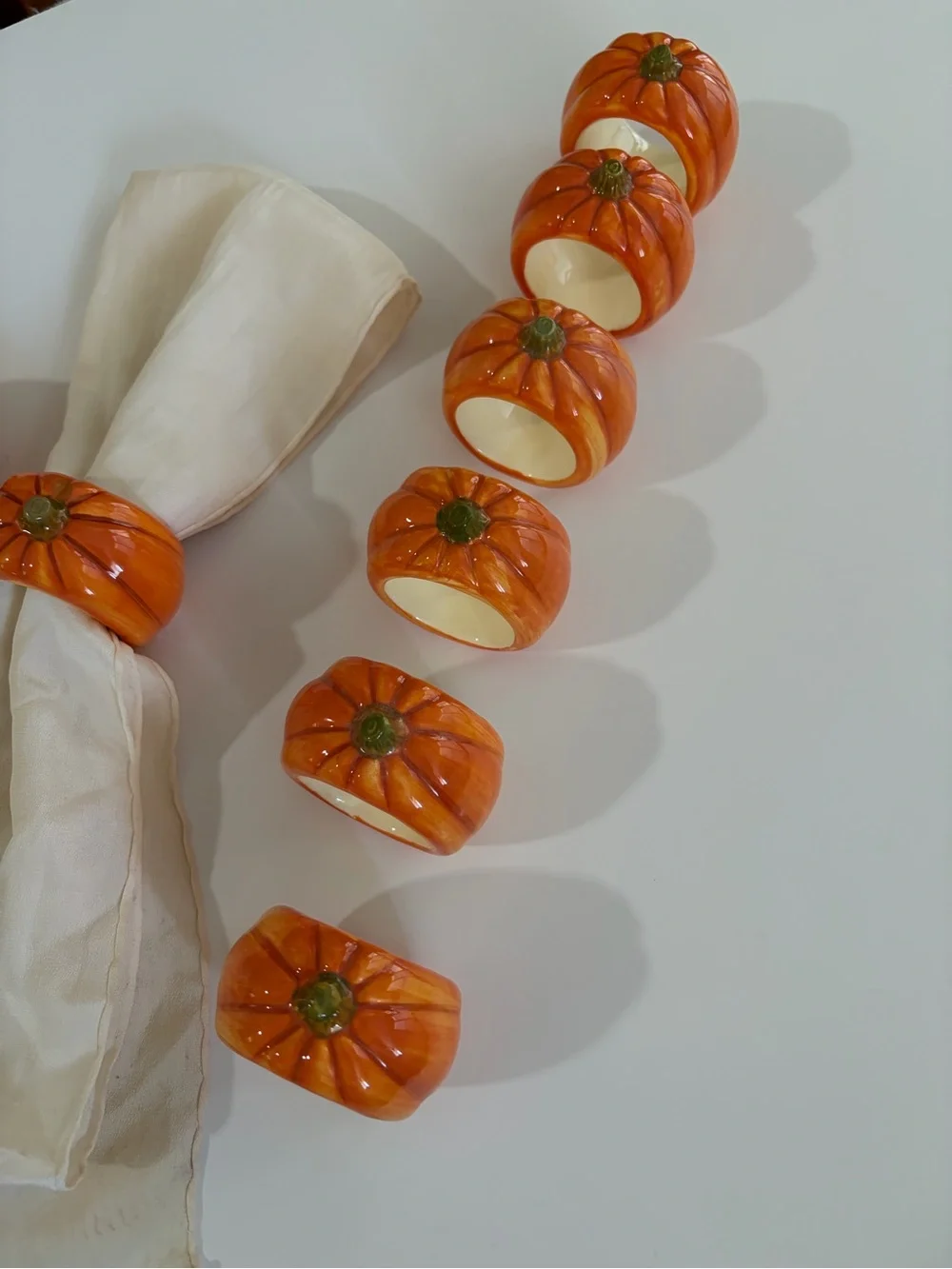 Vintage Otagiri Pumpkin Napkin Rings with matching Pumpkin Salt & Pepper set.